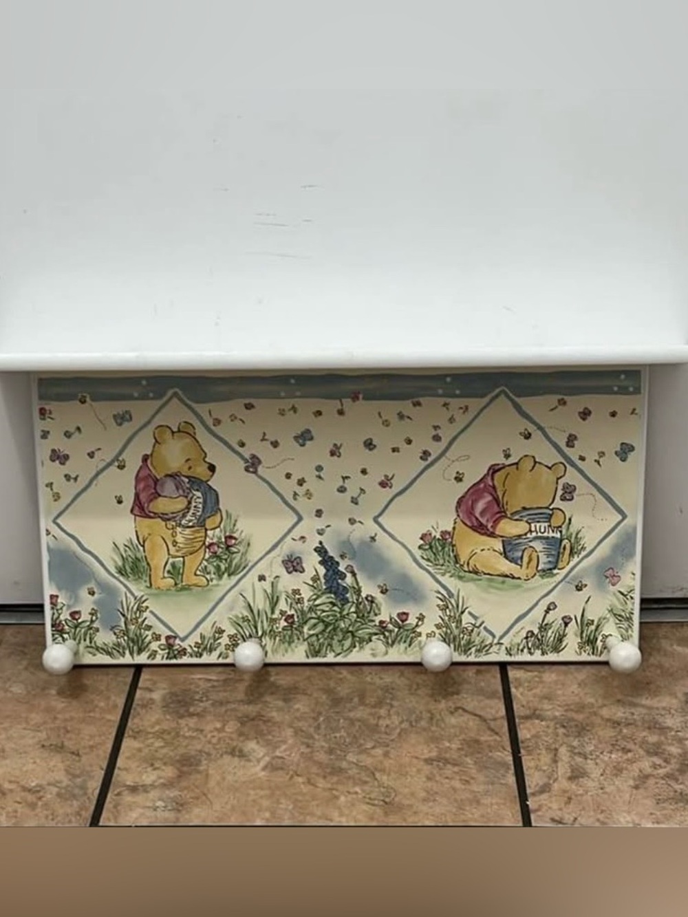 Vintage Mr. Blockhead Classic Winnie The Pooh Disney Wood Shelf w/ 4 Peg Hooks